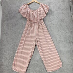 Audrey 3+1 Jumpsuit Flounce Top Wide Leg Pink/White Stripe Sz S